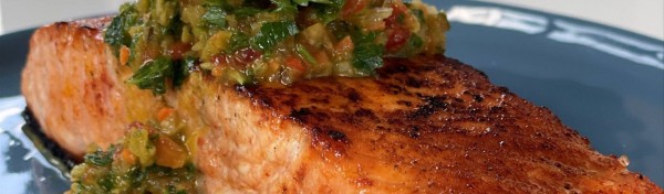 Crispy-Skinned BBQ Chip-Flavored Salmon with Giardiniera Chimichurri | Jeff Mauro