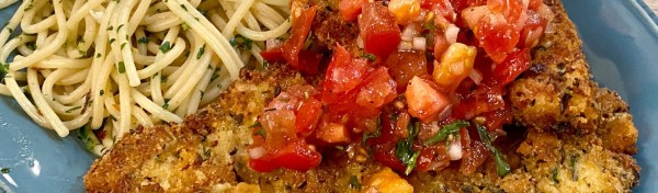 Swordfish Cutlets with Herbes de Provence, Raw Tomato & Tarragon Sauce + Garlic Oil & Anchovy Spaghetti