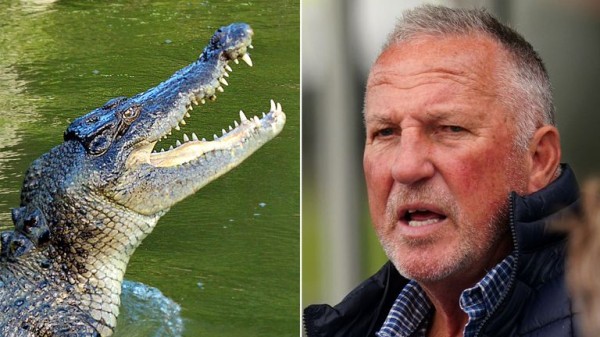 England cricket legend Sir Ian Botham falls into crocodile-infested waters - and is rescued by former rival Merv Hughes
