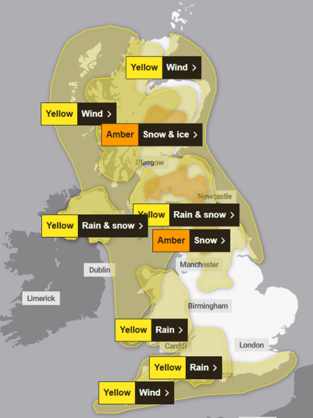 Storm Bert: Snow, rain and wind as weather warnings cover most of UK