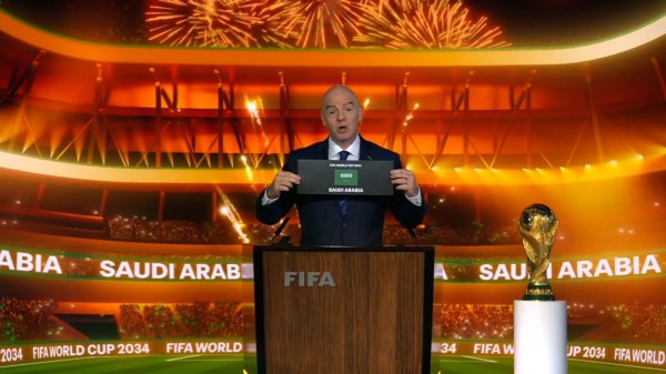 Saudi Arabia officially announced as the 2034 World Cup host. Human rights groups warn of ‘unimaginable human cost’
 
Saudi Arabia officially announced as the 2034 World Cup host. Human rights groups warn of ‘unimaginable human cost’