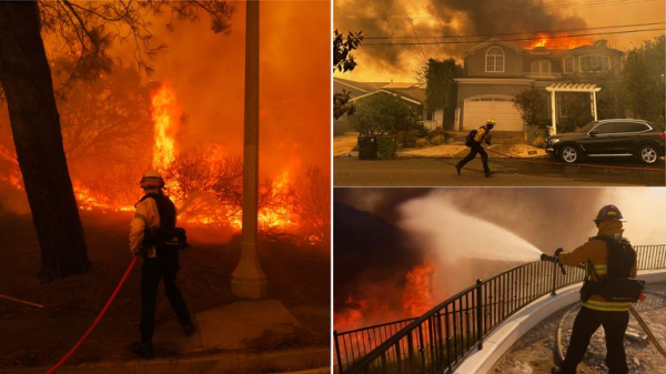 California firefighters battling wildfire sweeping exclusive Los Angeles hillside dotted with celebrity homes California firefighters battling wildfire sweeping exclusive Los Angeles hillside dotted with celebrity homes
