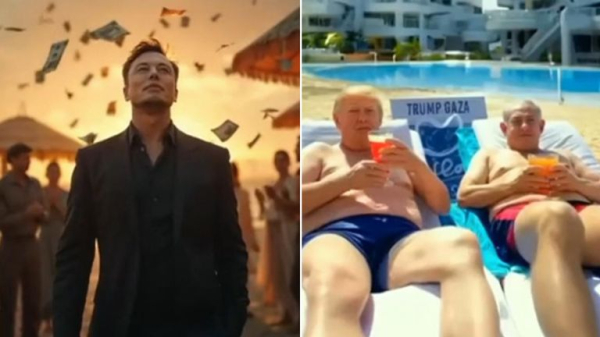 Trump shares AI video of Gaza vision featuring golden statues, bearded belly dancers and Netanyahu on a sunbed Trump shares AI video of Gaza vision featuring golden statues, bearded belly dancers and Netanyahu on a sunbed