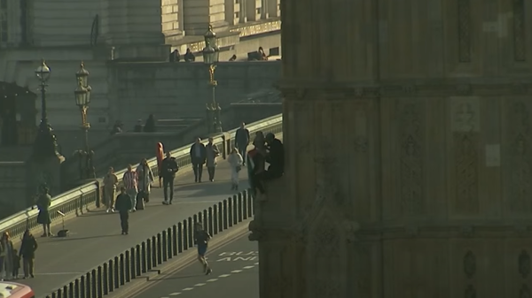 Man holding Palestinian flag who climbed up Elizabeth Tower comes down Man holding Palestinian flag who climbed up Elizabeth Tower comes down