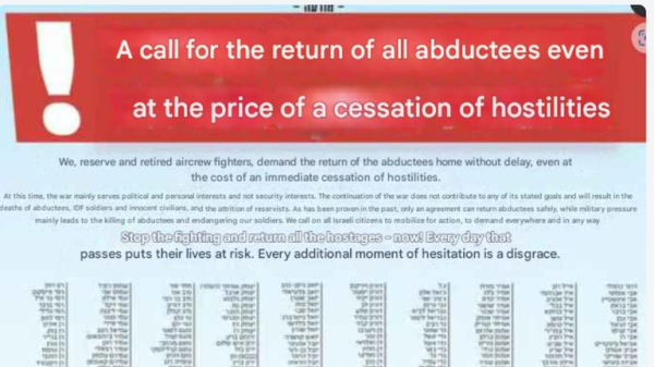 Israeli pilots' protest letter reveals deepening rift over ongoing war in Gaza