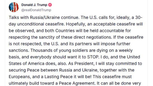 Ukraine and 'coalition of the willing' press Russia for 30-day ceasefire from Monday