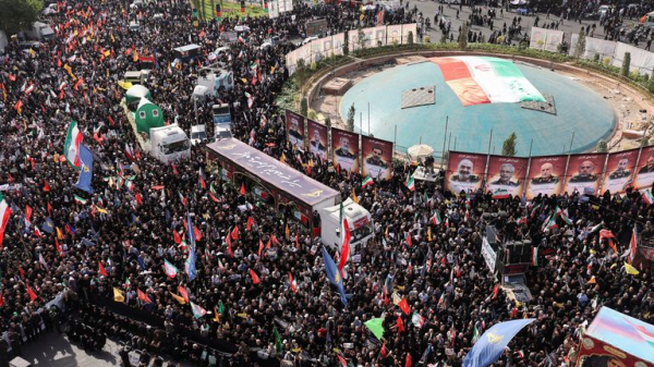 Chants of 'death to America' at funeral for Iranian military commanders and scientists Chants of 'death to America' at funeral for Iranian military commanders and scientists