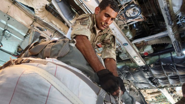 Mile after mile of grey rubble - the view from a plane dropping aid to Gaza