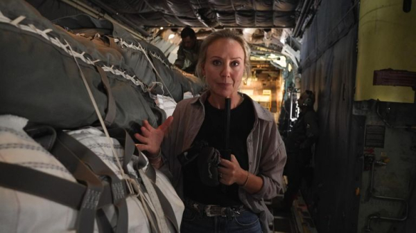 Mile after mile of grey rubble - the view from a plane dropping aid to Gaza