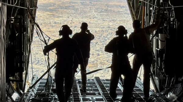 Mile after mile of grey rubble - the view from a plane dropping aid to Gaza