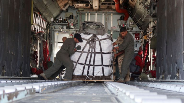 Mile after mile of grey rubble - the view from a plane dropping aid to Gaza