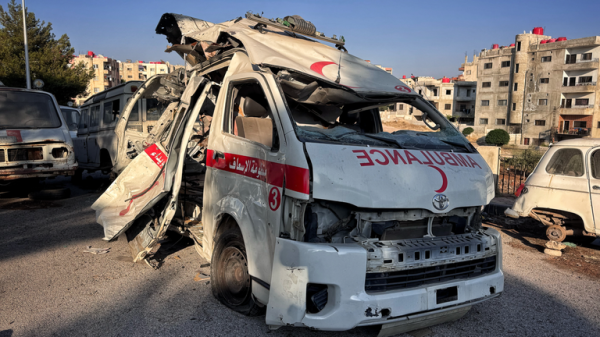 Rows of decomposing bodies that haven't been buried because of fierce fighting in Syrian city